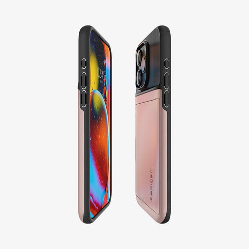 ACS06589 - iPhone 15 Pro Max Case Slim Armor CS in black showing the back with card in slot